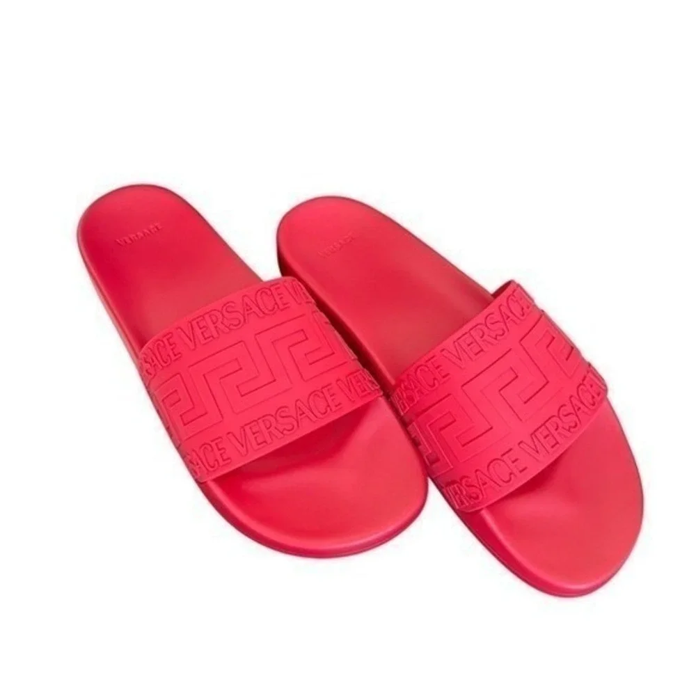 Versace 1006272 Men's Red Greca Gomma Pool Slide, sz 43